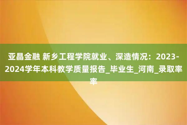 亚晶金融 新乡工程学院就业、深造情况：2023-2024学年本科教学质量报告_毕业生_河南_录取率